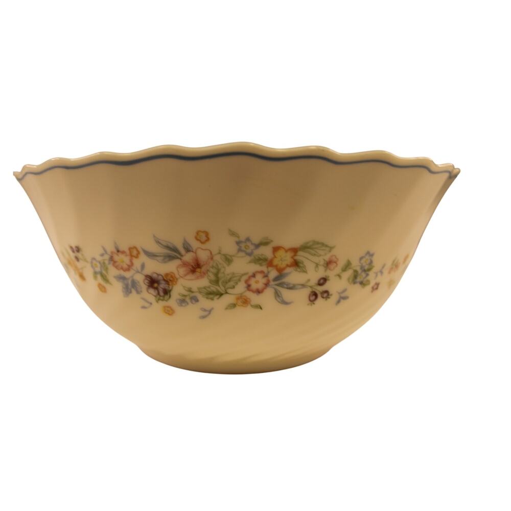 VTG Arcopal Milk Glass Serving Floral Bowl Victoria Patt France 10" Scalloped
